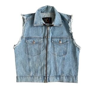 Vintage Steel Jeans Denim Vest 80s Workwear Light Wash Distressed Blue Size M